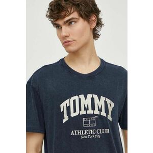 Tommy Jeans tricou din bumbac bărbați, culoarea bleumarin, cu imprimeu, DM0DM18557 imagine