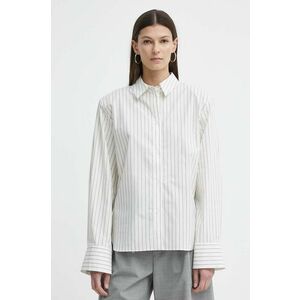 Gestuz cămașă din bumbac femei, culoarea alb, cu guler clasic, relaxed 10908660 imagine
