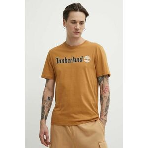 Timberland tricou din bumbac barbati, culoarea maro, cu imprimeu, TB0A5UPQP471 imagine