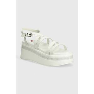 Tommy Jeans sandale de piele TJW STRAPPY WEDGE SANDAL culoarea alb, EN0EN02516 imagine