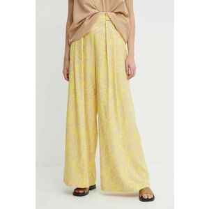 Mos Mosh pantaloni femei, culoarea galben, lat, high waist imagine