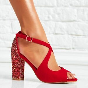 Sandale elegante, rosii, cu toc imagine