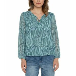 Imbracaminte Femei Liverpool Long Sleeve Tie Front Blouse with Shirred Back Ocean Blue Dot imagine
