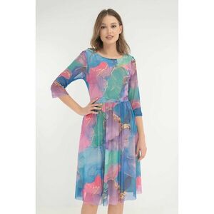 Rochie din tulle cu print abstract turcoaz-violet imagine
