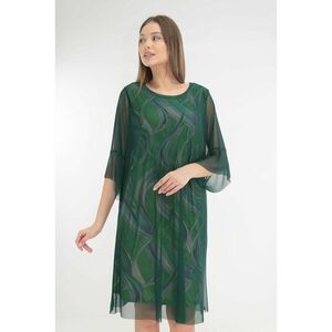 Rochie eleganta cu imprimeu abstract verde-mov si tulle verde imagine