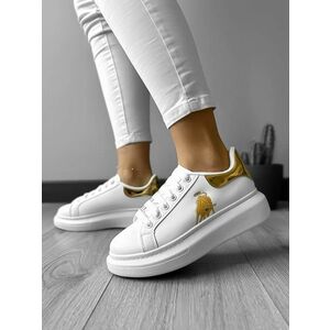 Adidasi dama casual albi cu imprimeu auriu FCL805 imagine
