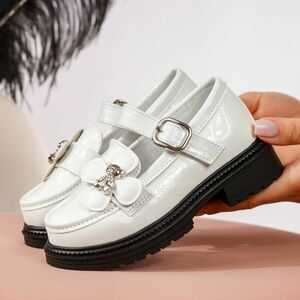 Pantofi casual copii albi din piele ecologica lacuita Anastacia #19110 imagine