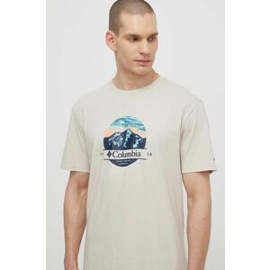 Columbia tricou din bumbac Path Lake bărbați, culoarea bej, cu imprimeu 1934814 imagine