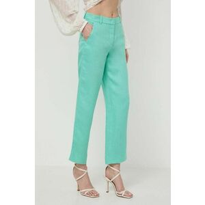 Luisa Spagnoli pantaloni din in ARGANO culoarea verde, drept, high waist, 541139 imagine