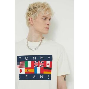 Tommy Jeans tricou din bumbac Archive Games bărbați, culoarea bej, cu imprimeu, DM0DM19545 imagine
