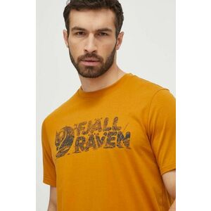 Fjallraven tricou Lush Logo T-shirt barbati, culoarea galben, cu imprimeu, F12600219 imagine
