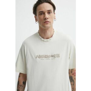 Abercrombie & Fitch tricou din bumbac barbati, culoarea bej, cu imprimeu imagine