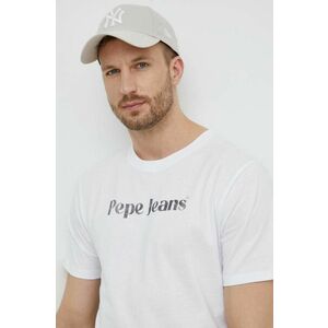 Pepe Jeans tricou din bumbac CLIFTON barbati, culoarea alb, cu imprimeu, PM509374 imagine