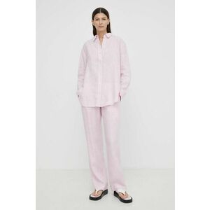 Samsoe Samsoe pantaloni din in HOYS culoarea roz, drept, medium waist, F23900002 imagine