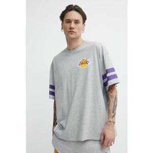 New Era tricou din bumbac barbati, culoarea gri, cu imprimeu, LOS ANGELES LAKERS imagine