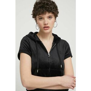 Juicy Couture bluză din velur culoarea negru, cu glugă, cu imprimeu imagine
