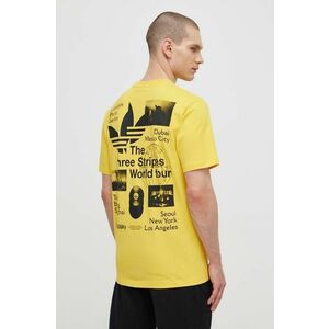 adidas Originals tricou din bumbac barbati, culoarea galben, cu imprimeu, IS0183 imagine