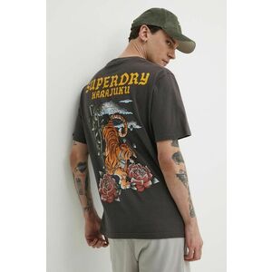 Superdry tricou din bumbac barbati, culoarea gri, cu imprimeu imagine