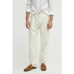 Pepe Jeans pantaloni RELAXED PLEATED LINEN PANTS barbati, culoarea bej, cu fason chinos, PM211700 imagine