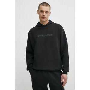 New Balance bluza barbati, culoarea negru, cu glugă, cu imprimeu, MT41571BK imagine