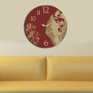 Ceas decorativ de perete din lemn Home Art, 238HMA3107, 40 cm, Rosu imagine
