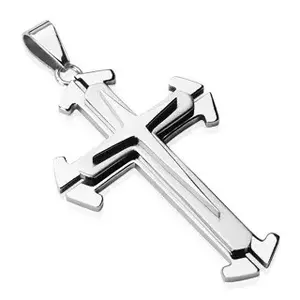 Pandantiv argintiu din oțel - cruce triplă imagine