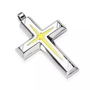 Pandantiv cruce argintie cu incrustatii auri imagine