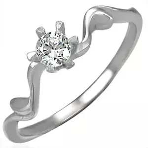 Inel din oțel 316L de culoare argintie - zirconiu transparent, umeri ondulați - Marime inel: 49 imagine