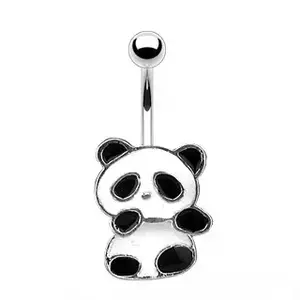 Piercing pentru buric din oțel - panda cu smalț alb și negru imagine