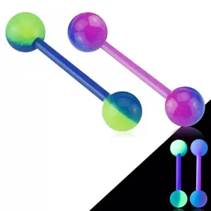 Barbell limbă UV - bile bicolore - Culoare Piercing: Albastru - Verde imagine