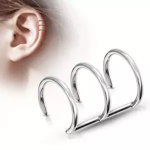 Piercing fals pentru ureche – inel triplu de culoare argintie imagine
