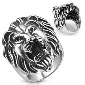 Inel din oțel inoxidabil - cap mare de leu - Marime inel: 59 imagine