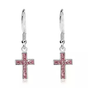 Cercei argint - cruce cu zircon roz imagine