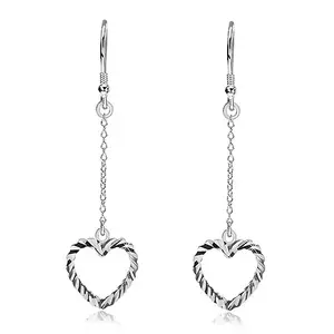Cercei realizați din argint 925 - model inimi crestate prinse de un lanț imagine