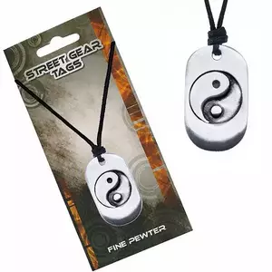 Colier din șnur, plăcuță de metal cu simbol yin și yang imagine