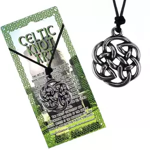 Colier din șnur negru, pandantiv din metal, floare din nod celtic imagine