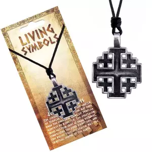 Colier din șnur - pandantiv din metal, cruce de la Ierusalim imagine