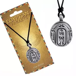 Colier - șnur negru, pandantiv din metal, amuletă egipteană, ovală imagine