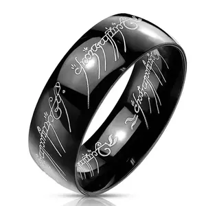 Inel bandă neagră din oțel cu model Stăpânul Inelelor, 8 mm - Marime inel: 59 imagine
