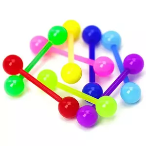 Piercing pentru limbă din acrilic, diverse culori, lucios - Măsuri: 16 mm x 5 mm, Culoare Piercing: Galben imagine