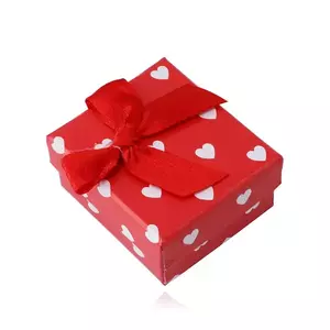 Cutie cadou roșu pentru cercei - inimi albe, arc roșu imagine