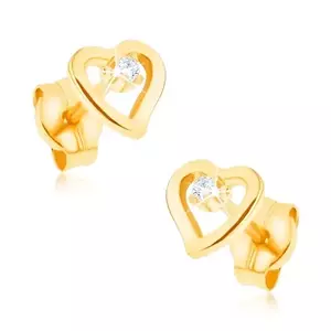 Cercei din aur 9K - contur de inimă asimetrică, zirconii imagine