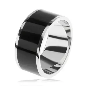 Inel lucios din argint 925, dungă decorativă neagră în centru - Marime inel: 56 imagine