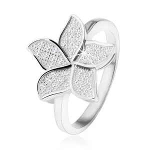 Inel argint 925, floare din zirconiu sclipitor, transparent - Marime inel: 48 imagine