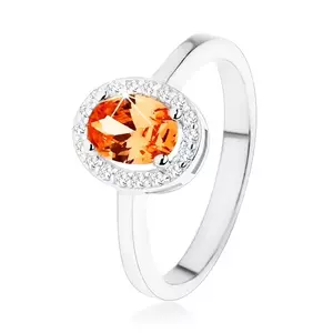 Inel din argint 925, zirconiu portocaliu oval, margine transparentă strălucitoare - Marime inel: 48 imagine
