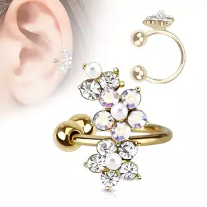 Piercing fals pentru ureche, inel din oțel 316L, auriu, flori din zirconiu imagine