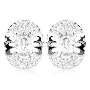 Cercei din argint 925, zirconiu oval, o formă de fluture, contur dublu imagine