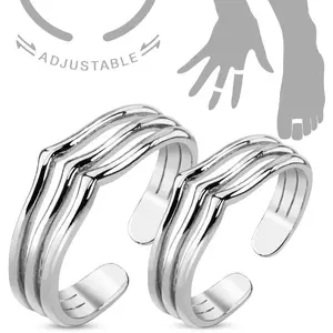 Set de inele pentru mână sau picior, culoare argintie, trei linii cu o protuberanţă - Veľkosti prsteňov: 46 a 53 imagine