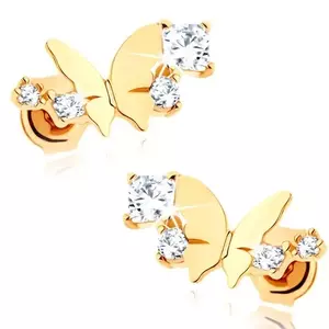 Cercei din aur 375 - fluture mic lucios, arc cu zirconiu transparent, strălucitor imagine