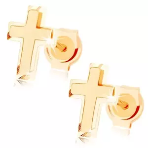 Cercei din aur 375 - cruce latină mică, combinaţie de suprafaţă lucioasă şi mată imagine
